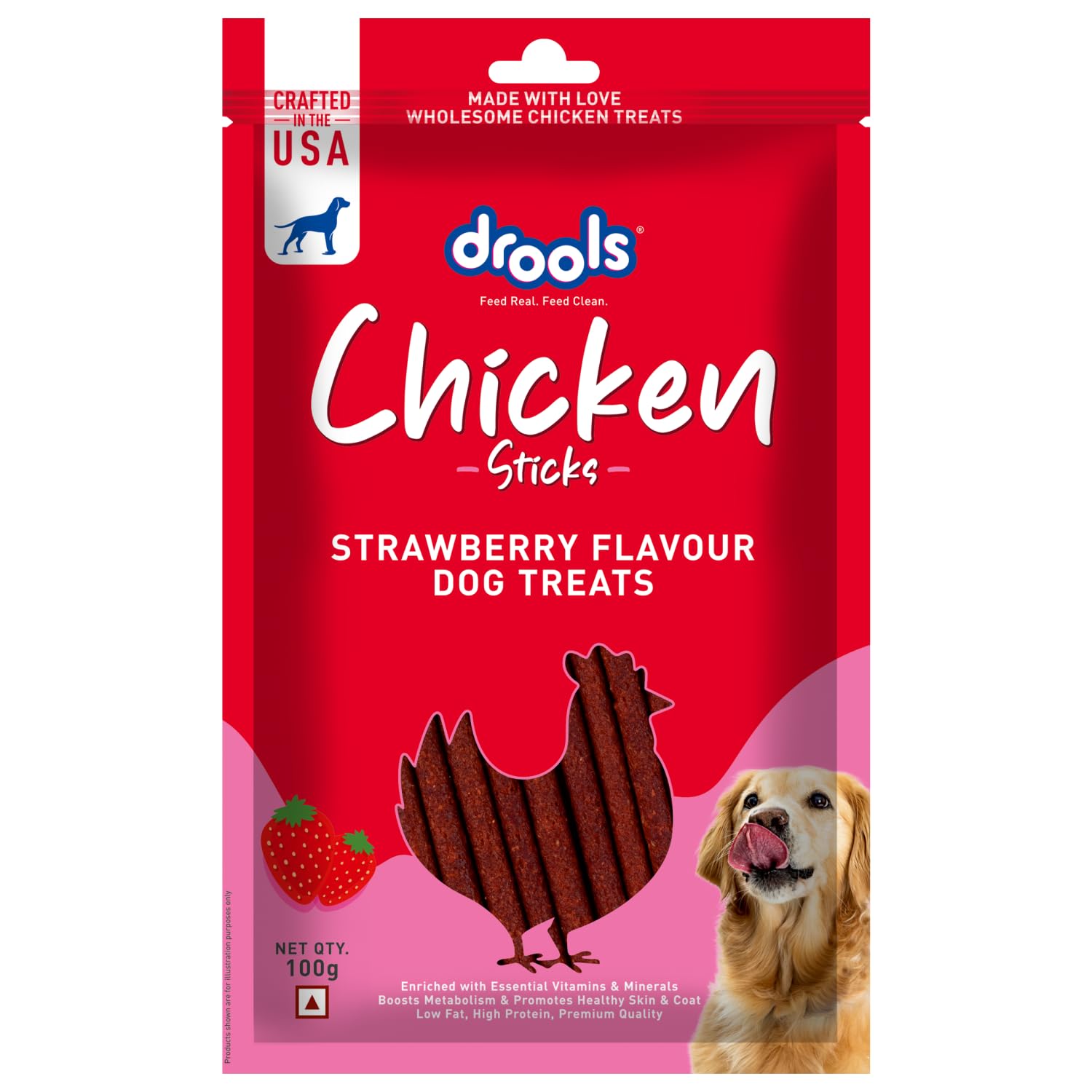 Drools Strawberry Flavour Chicken Sticks Treat for Dogs