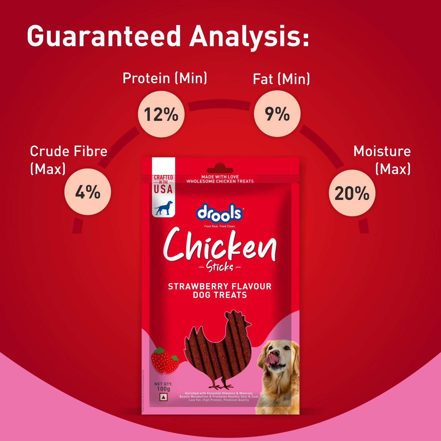 Drools Strawberry Flavour Chicken Sticks Treat for Dogs