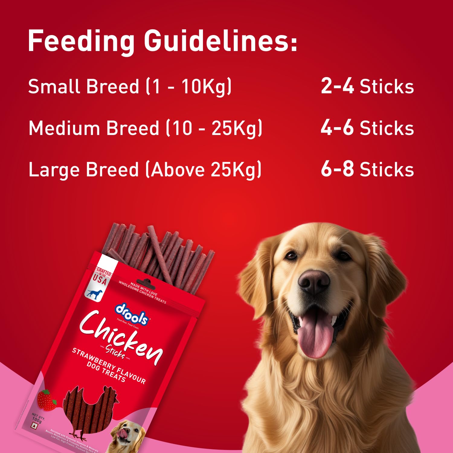 Drools Strawberry Flavour Chicken Sticks Treat for Dogs