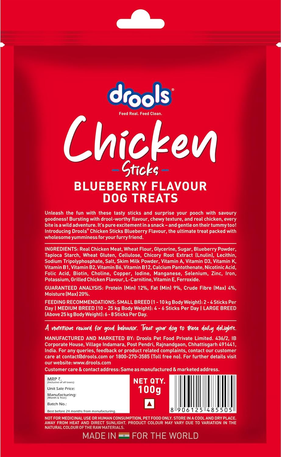 Drools Blueberry Flavour Chicken Sticks Treat for Dogs