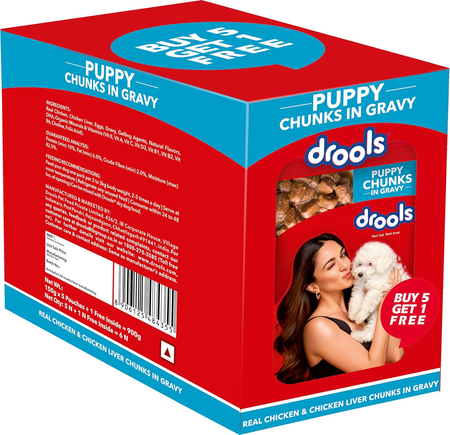 Drools Real Chicken and Chicken Liver Chunks in Gravy Puppy Wet Dog Food  Pack of 6