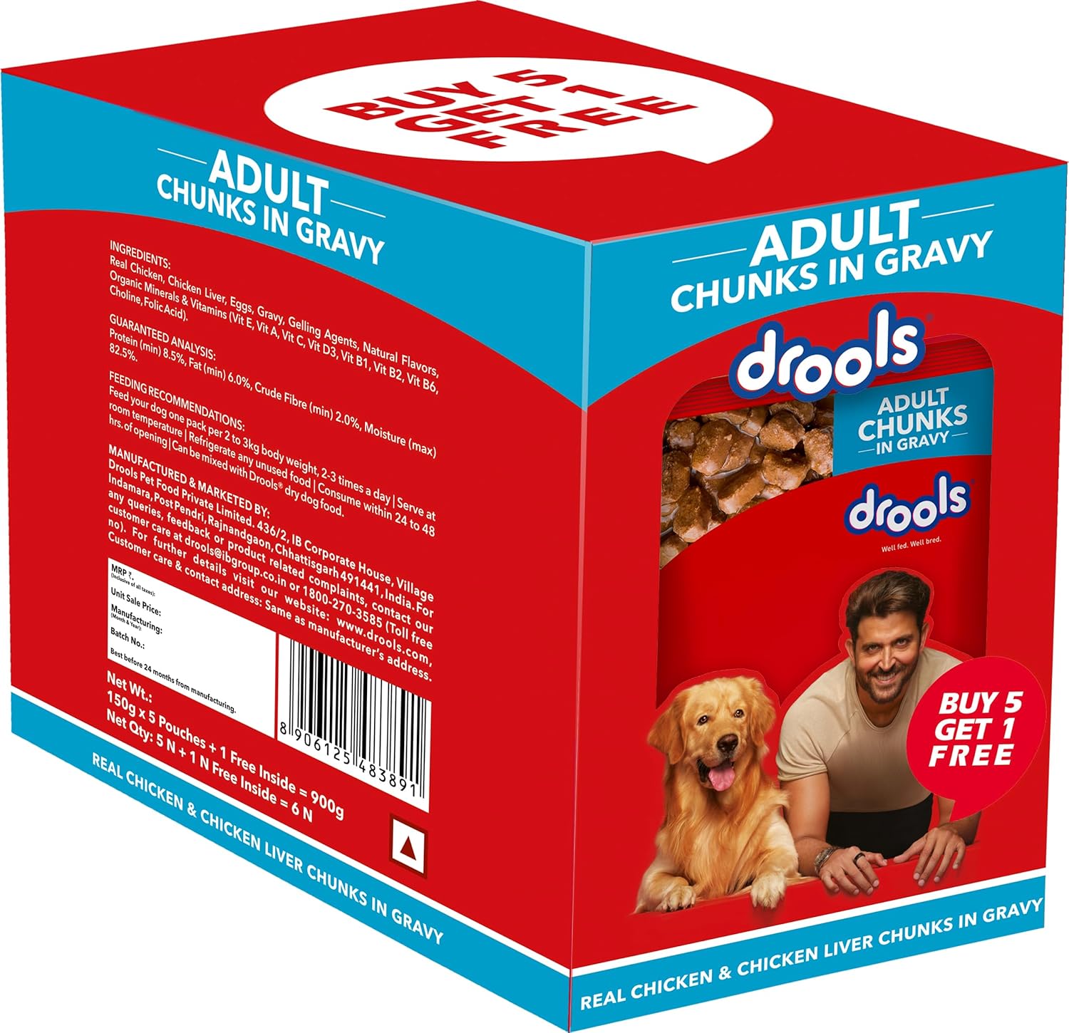 Drools Real Chicken and Chicken Liver Chunks in Gravy Adult Wet Dog Food  Pack of 6