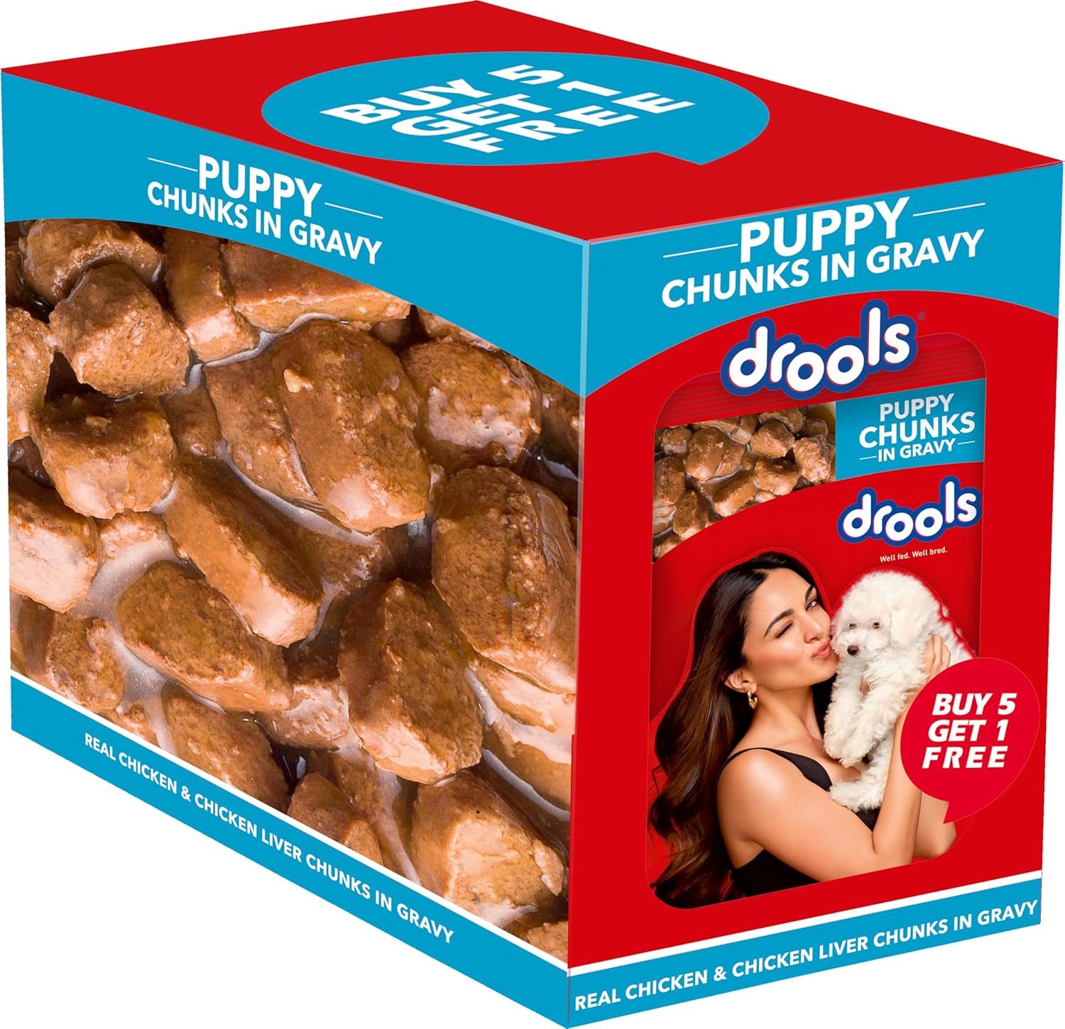 Drools Real Chicken and Chicken Liver Chunks in Gravy Puppy Wet Dog Food  Pack of 6