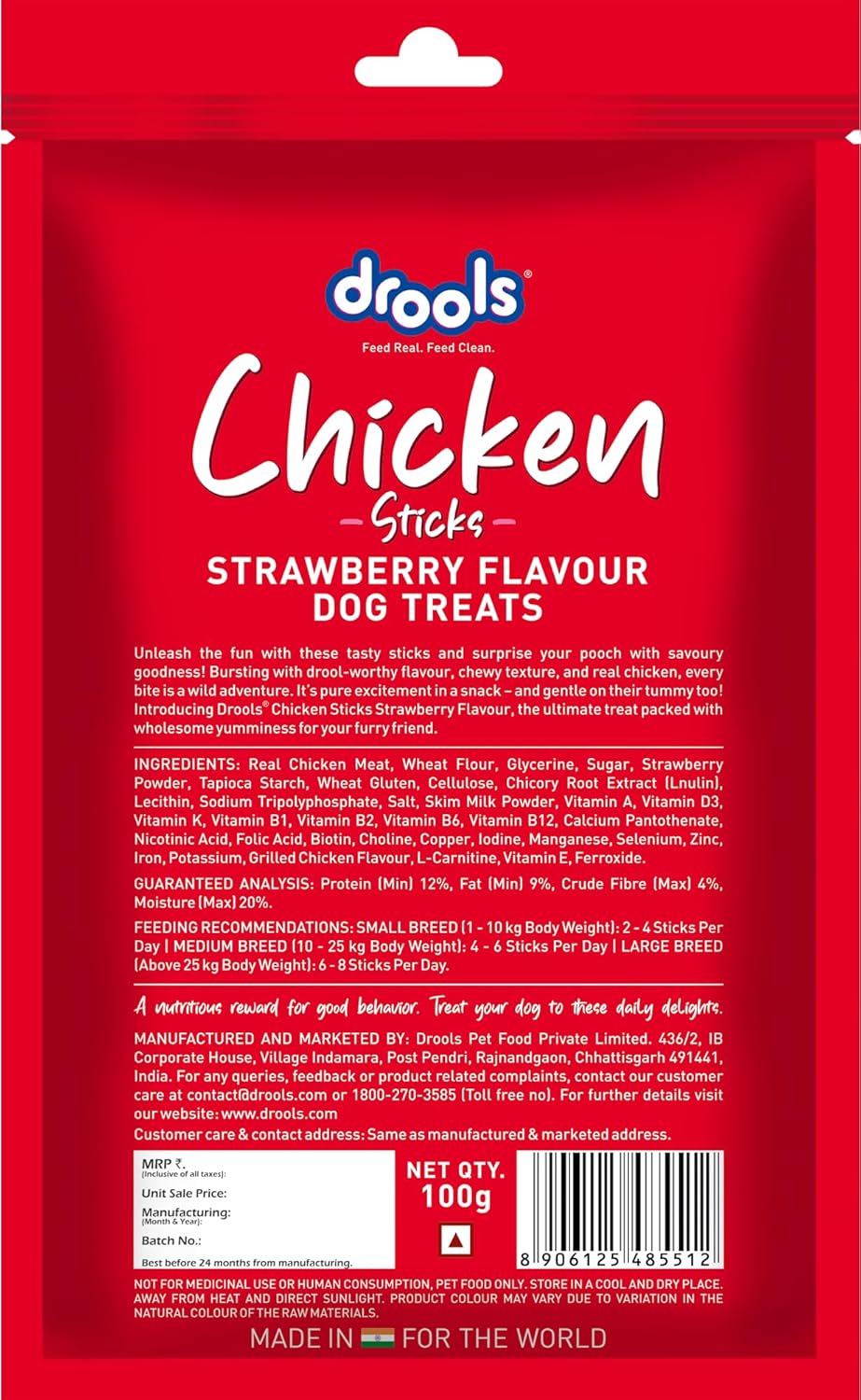 Drools Strawberry Flavour Chicken Sticks Treat for Dogs